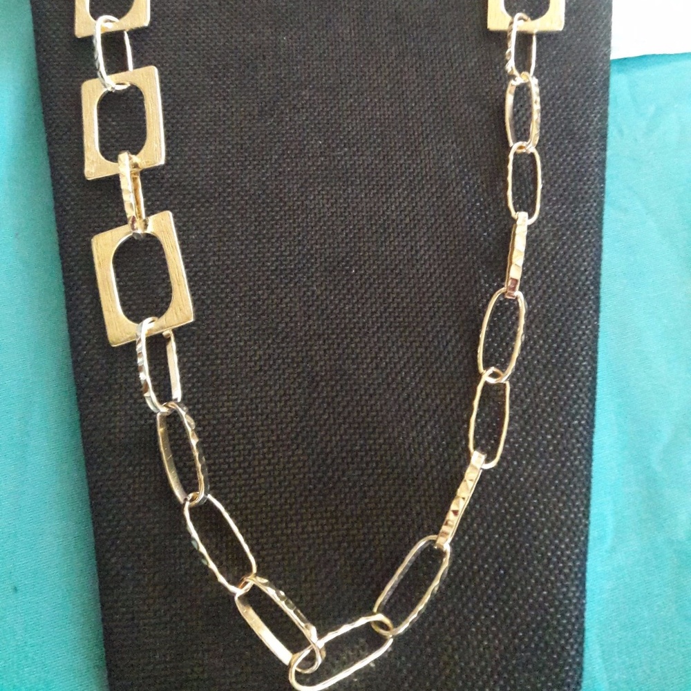 Long gold tone large link fashion necklace